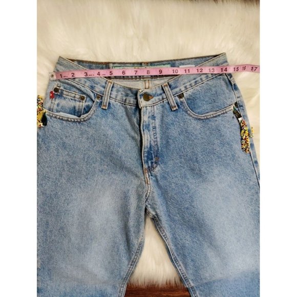 Mudd Cotton Mid Rise Straight Leg Embroidered Fringe Denim Jeans Blue Size 9 - Picture 8 of 14